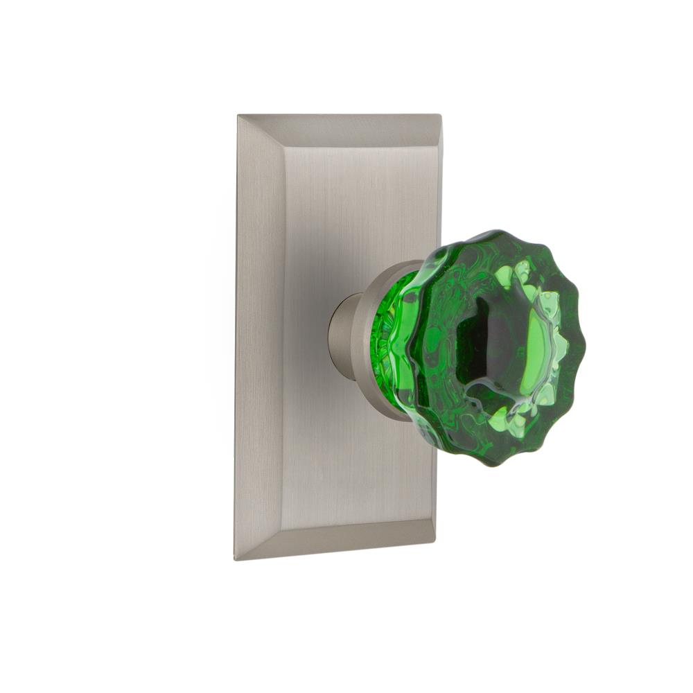 Nostalgic Warehouse STUCRE Colored Crystal Studio Plate Passage Crystal Emerald Glass Door Knob in Satin Nickel